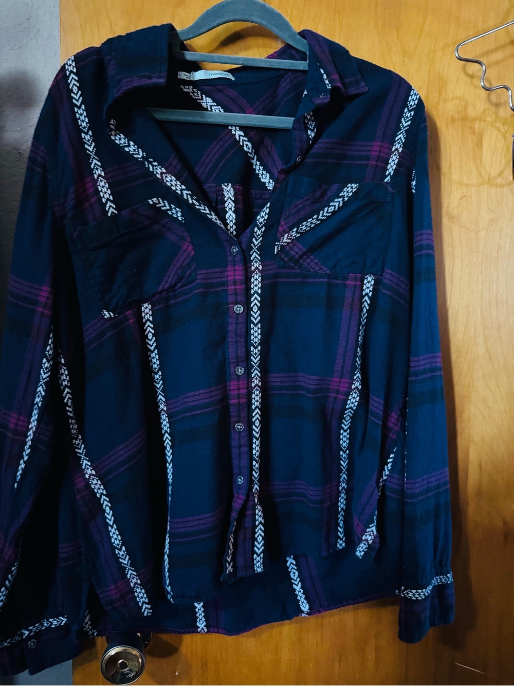 Maurices Navy and Purple Plaid Button-Down Shirt